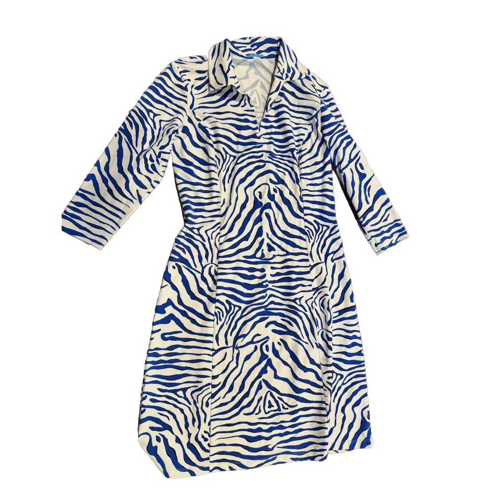 J McLaughlin animal print blue and‎ white catalina  Cloth dress size XS